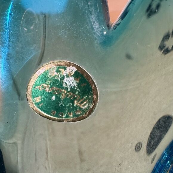 Vintage Murano Style Art Glass Vase Peacock Blue Sommerso Flared Rim Italy Label - Picture 4 of 10